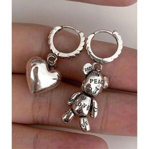 Asymmetrical Sterling Silver Teddy Heart Earrings